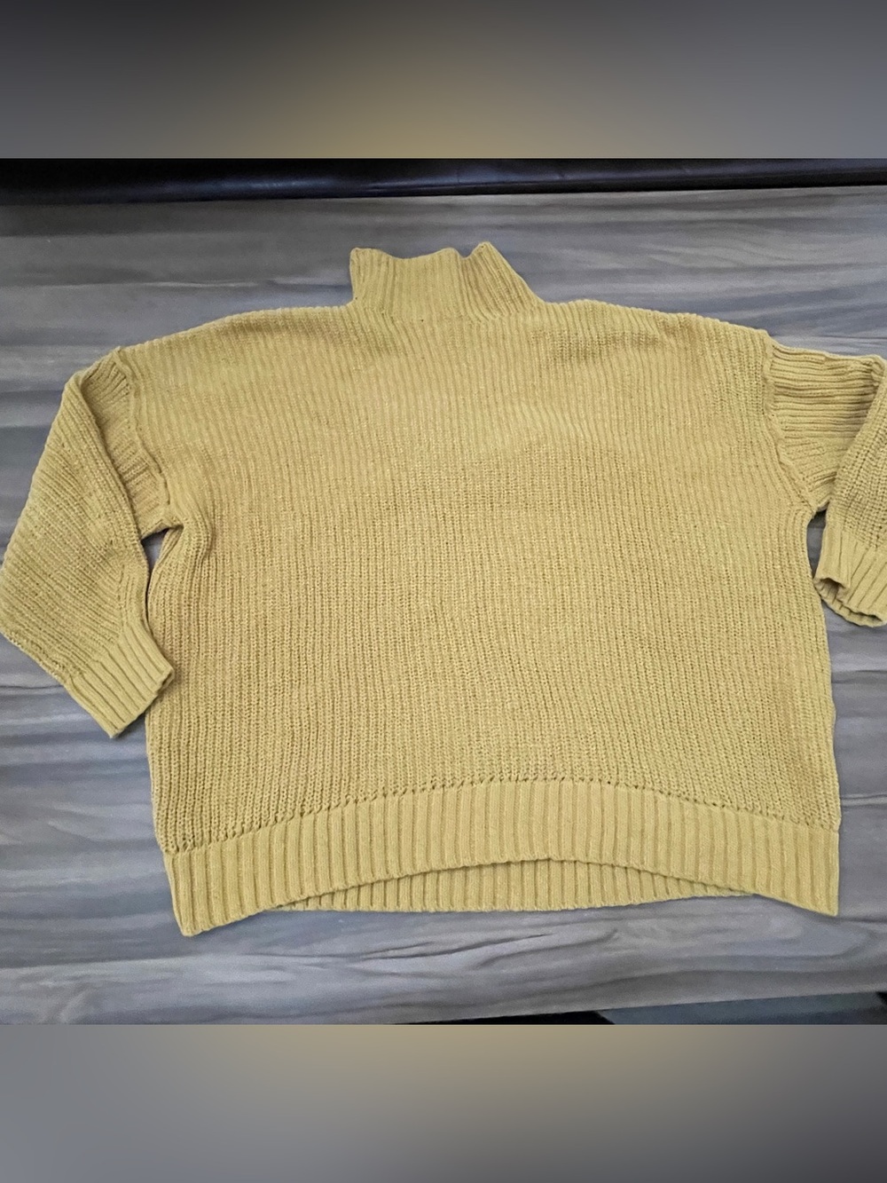 Aerie Sweater Women Mustard Yellow Chunky Knit Boxy Mock Neck Casual M